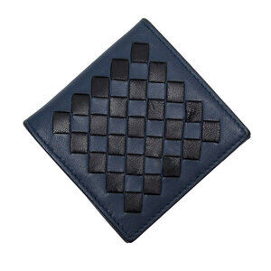 Bottega Veneta Wallet Navy Blue intrecciato leather